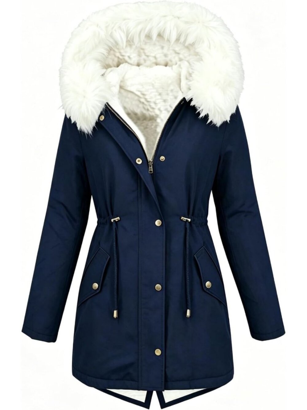 Cozy Women's Winter Parka Jacket - Fleece Lined, Hooded, Warm, Faux Fur, Pockets